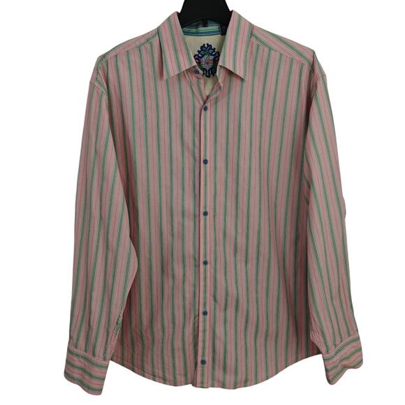 Robert Graham Button Front Shirt Size 2XL Pink Blue Striped Flip Cuffs READ - Picture 4 of 10